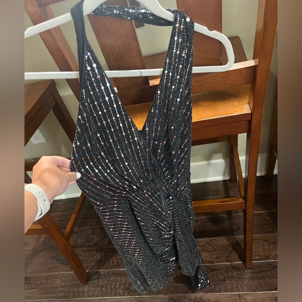 Black Sparkly behind the neck mini dress